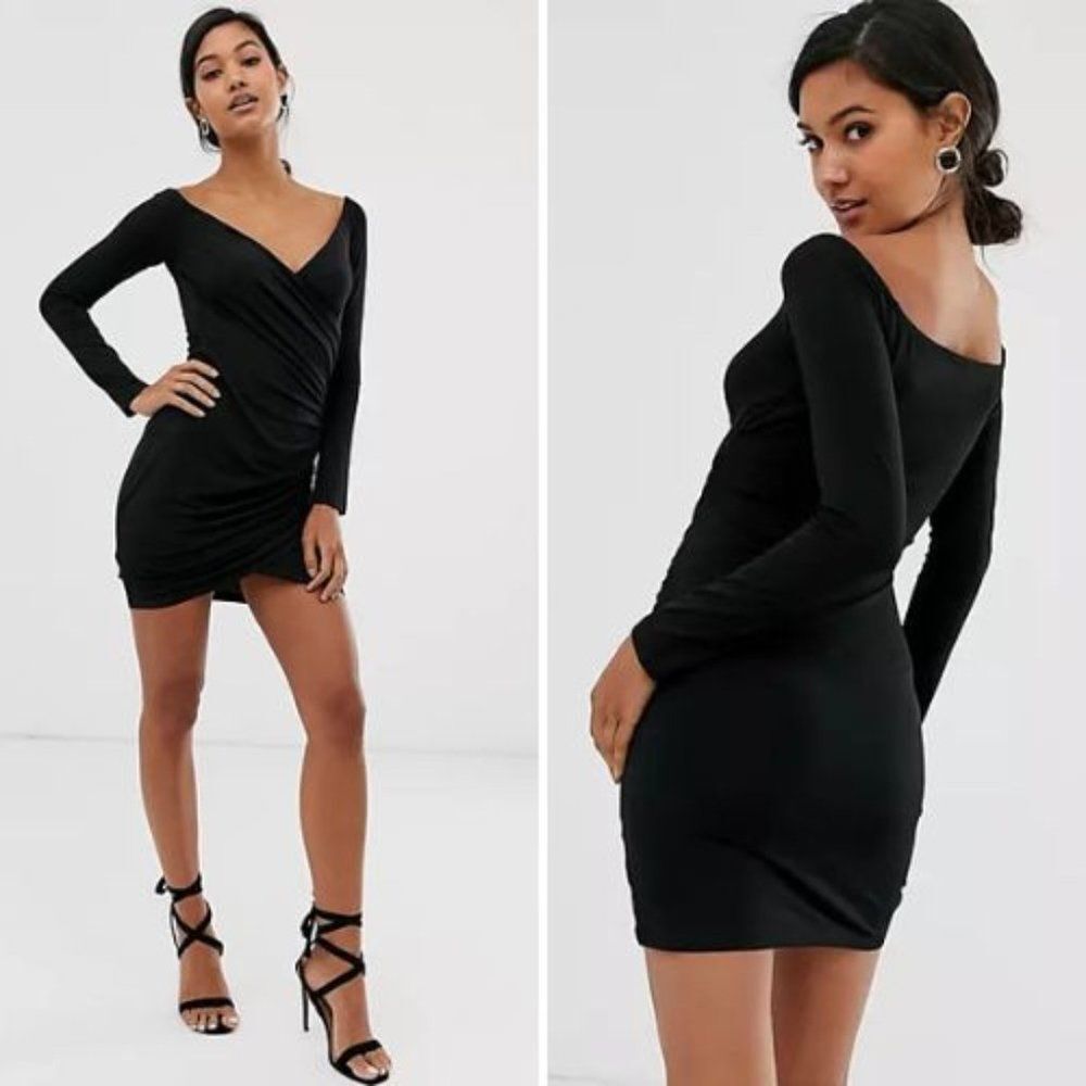 NWT ASOS AX Paris Bardot Ruched Bodycon Mini Dress | 8